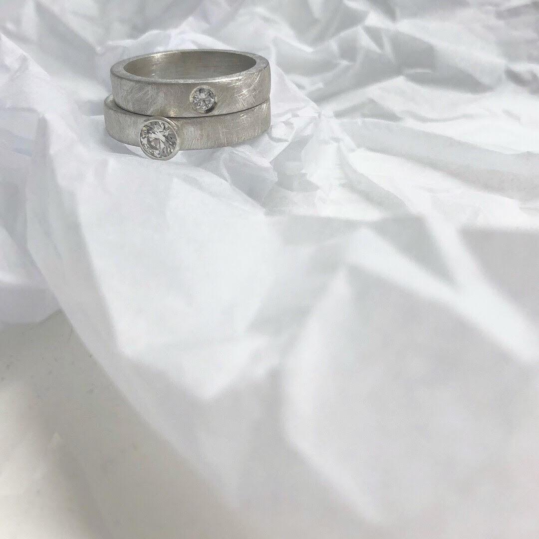 Engagement Set - Brushed Silver and Diamond