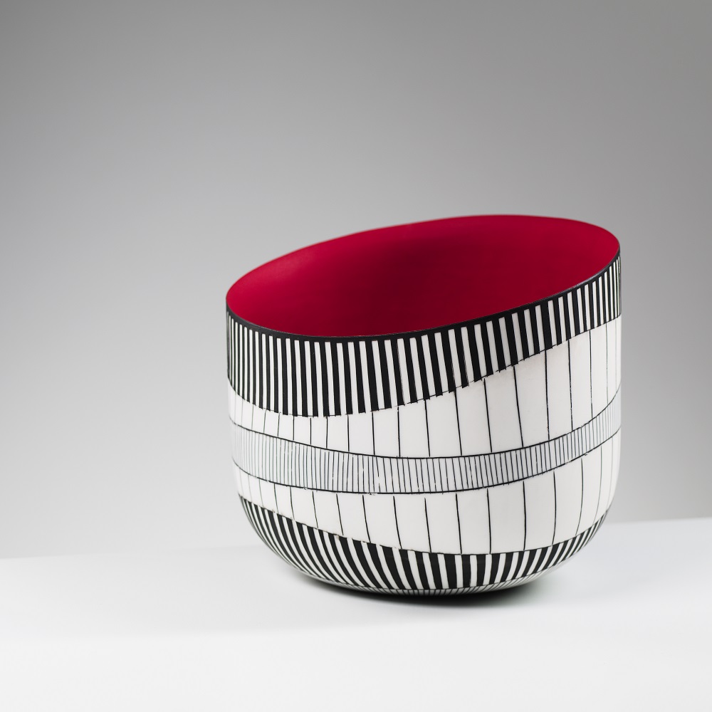 Tilted Bowl with Red Interior