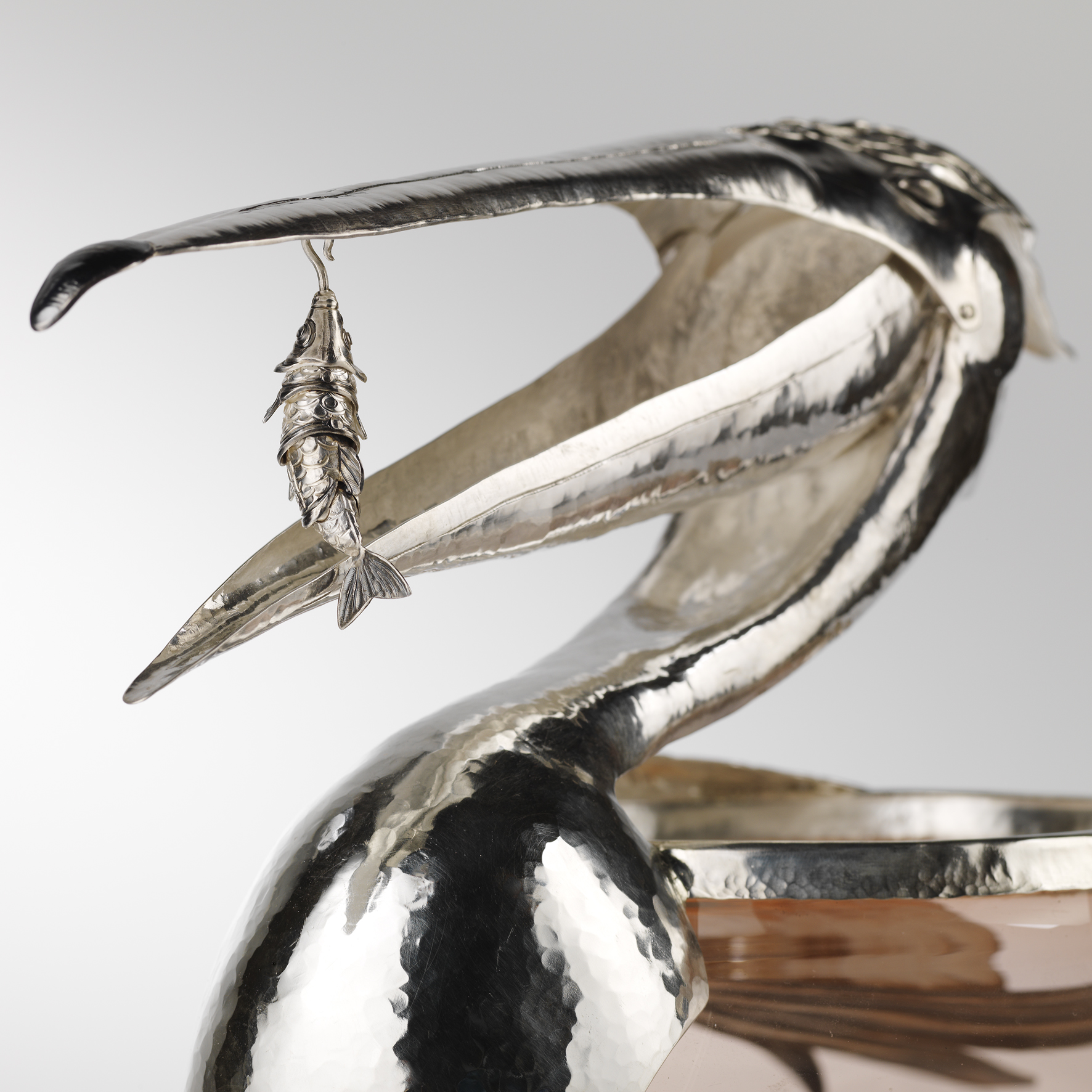 Pelican Bowl: Open beak with Articulated Fish Pendant