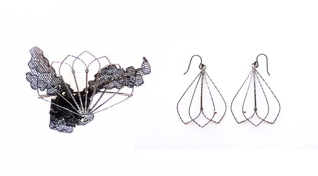 'Fan Railings' Brooch and Earrings